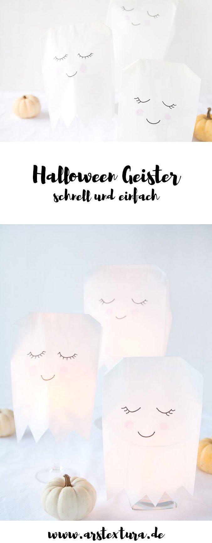 Halloween Deko: Einfache Geister aus Papiertüten basteln für deine Party