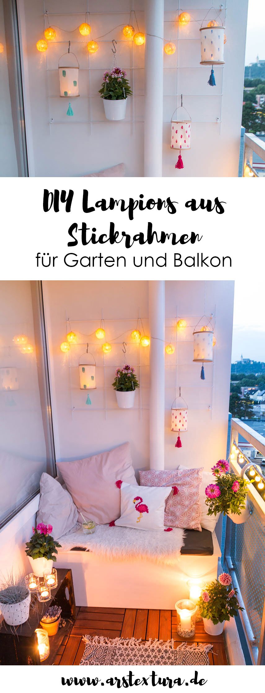 DIY Lampions aus Stickrahmen basteln - ideal für Balkon und Garten