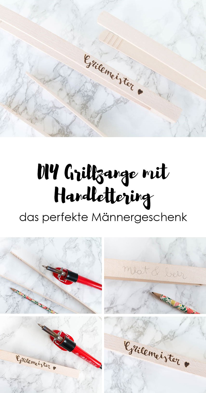 Männergeschenke: Selbstgemachte Grillzange mit Handlettering in Brandmalerei