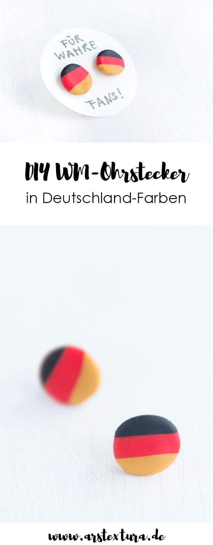 DIY Deutschland Ohrstecker selber machen - Ohrringe in schwarz-rot-gold aus Fimo für die WM - Das perfekte Fußball-Fan Outfit selber machen | ars textura - DIY Blog