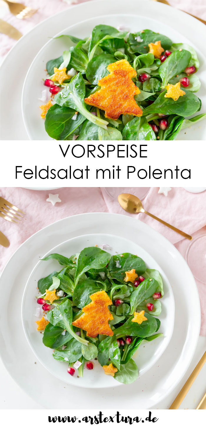 Weihnachtliche Vorspeise - Feldsalat mit Polenta und Granatapfel