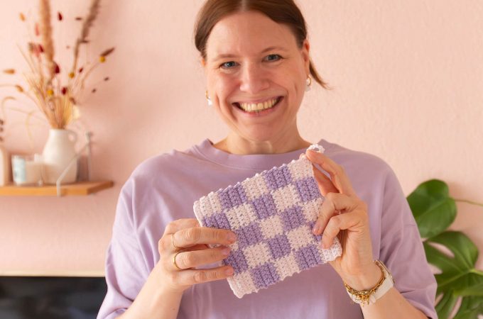 Topflappen häkeln mit Schachbrett Muster - Anleitung für Anfänger